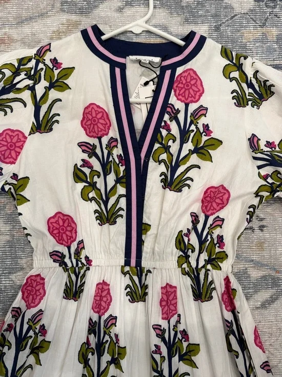 💙 NWT 💙 THML • White Floral Puff Sleeve Maxi Dress with Contrast Collar • Small - Picture 5 of 16